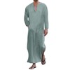 Jacansi Men's V-neck Short Sleeve Robe Side Split Kaftan Cotton