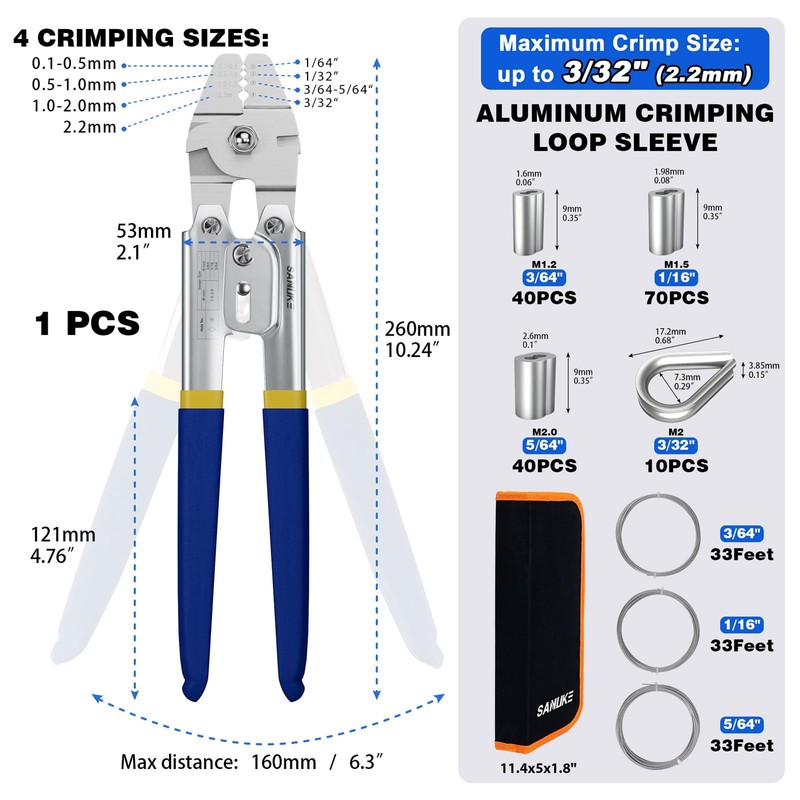 Sanuke Wire Rope Crimping Tool for 3/64 5/64 1/16 Wire