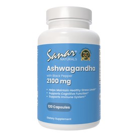 Sanar Naturals Ashwagandha 2,100 mg - Stress & Mood Support Supplement - Promotes Focus and Sustained Energy, Ashwaghanda Powder and Root Extract Blend with Black Pepper - Non-GMO, 120 Capsules