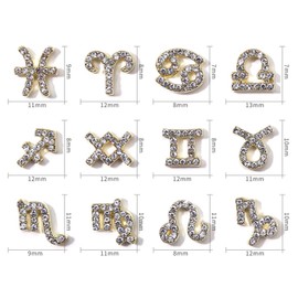 XEAOHESY 24 Pieces Gold Alloy Zodiac Nail Charms 12pcs Zodiac Signs Nail Studs 12pcs Constellation Words Charms Twelve Constellation Nail Charms for Women Girls Nail Art Decoration