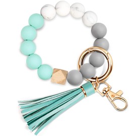 UpUDo Keychain Bracelet Wristlet, Silicone Beaded Key Ring Bracelet, Elastic Keyring Bangle for Womens