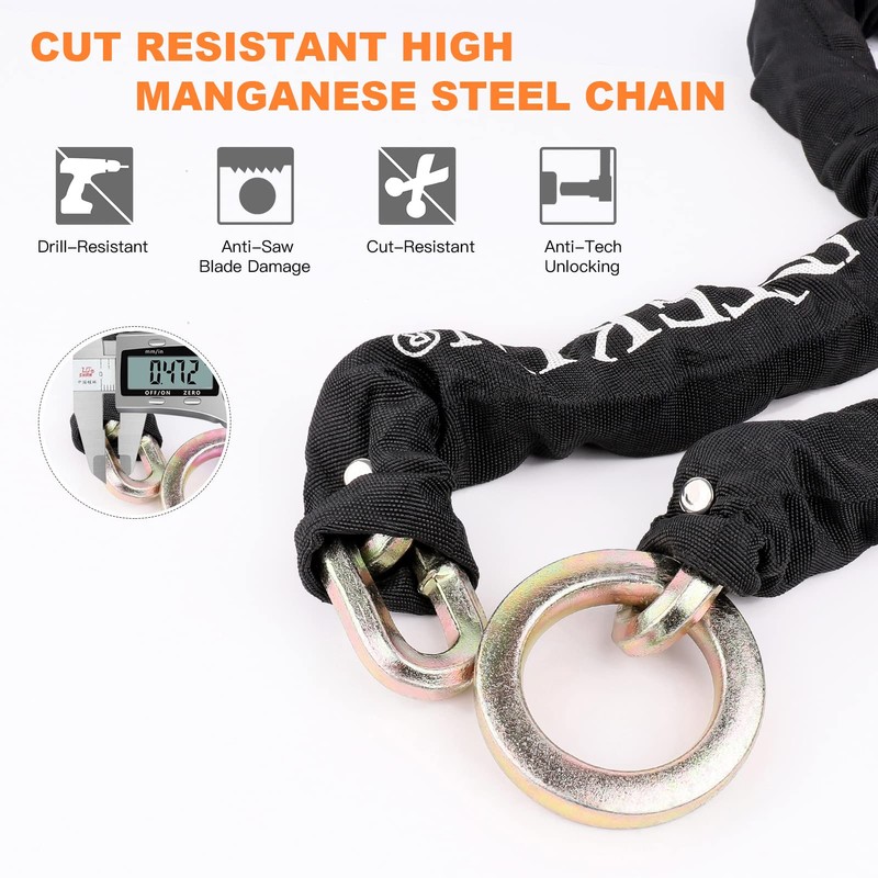 INTEKIN Motorcycle Chain Locks 5FT Motorcycle Lock 12mm Thick Bike