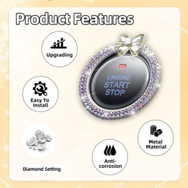 ALITTLEBYLIFE Silver Butterfly Crystal Rhinestone Car Engine Start Stop Decoration Ring,Bling Car Interior Accessories for Women,Push Start Button Cover/Sticker, Key Ignition knob Bling Ring,Colorful