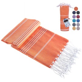 Casamollis Turkish Beach Towel, Prewashed, 100% Cotton, Soft, Absorbent, Quick Dry, Sand Free Large Oversize Beach Towels for Bathroom Camping Yoga Gym Pool Travel Size 39x71 Inches (Orange)
