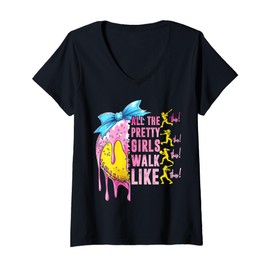 Womens All The Pretty Girls Walk Like This Softball Lover Sport Fan V-Neck T-Shirt