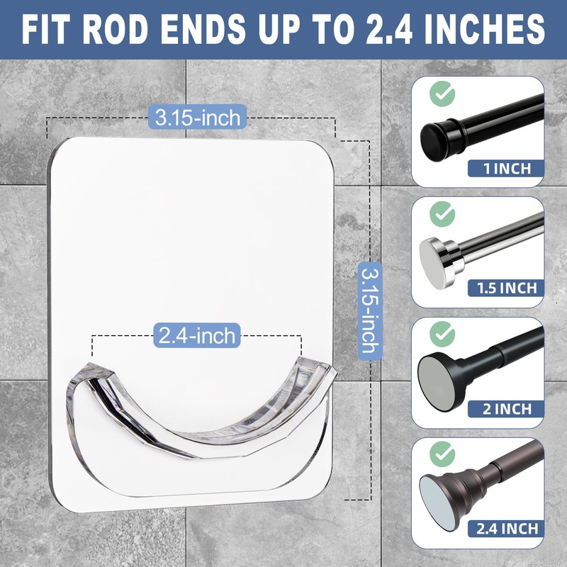 2 Pack Adhesive Curtain Rod Holders, No Drilling Shower Curtain