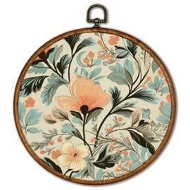 KSDUT Flower Wall Art Decor - Boho Botanical Neutral Rustic Textile Wall Art Canvas Frame Hanging Prints, Vintage Landscape Round Wall Art Decor for Home Farmhouse Decorations 10"x10"