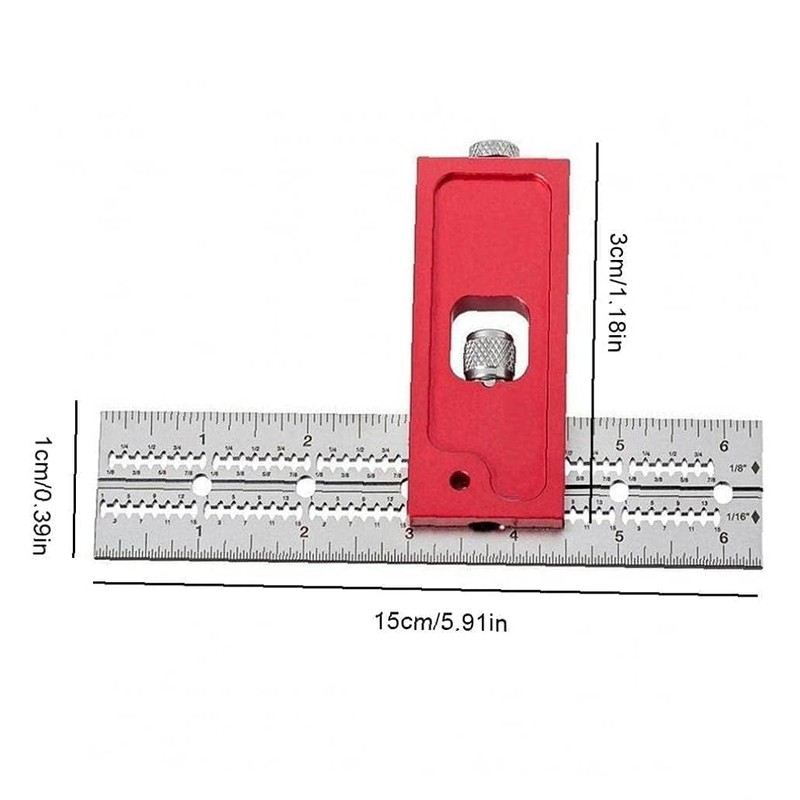 Red Combination Square Set Woodworking Joinery Measuring Ruler Carpenter Tools