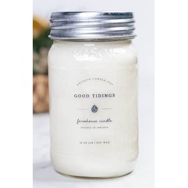 Antique Candle Co.® Good Tidings 16 Ounce Soy Wax Candle, 80 Hour Burn Time, Cotton Wick, Mason Jar Candle (Good Tidings)