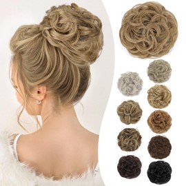 HMD Messy Bun Hair Piece Wavy Curly Scrunchies for Women Hair Bun Hair Piece Elastic Hair Bun Scrunchies Synthetic Chignon Ponytail Hair Extensions Tousled Updo Hairpieces for Women（10/24）