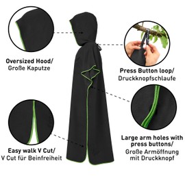 Fit-Flip Surf Poncho, Microfibre, Changing Aid for the Beach, Bath Poncho for Adults, Poncho Towel, Quick-Drying Beach Poncho for Surfers, Ultralight Surf Poncho (Size M, Black/Green)