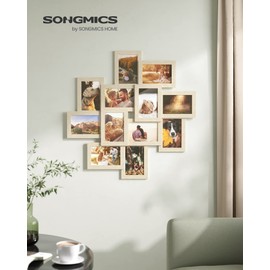 SONGMICS 4x6 Collage Picture Frames, 12-Pack Photo Collage Frame for Wall Decor, Glass Front, Assembly Required, Christmas Gift, Natural Beige URPF022N01
