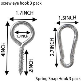 3 Pcs 4 inche Heavy Duty Eye Hooks, Screw Eye Hooks, with 3 Pcs 2.75 inche Snap Eye Link Spring Hooks, Spring Snap Hook, Silver