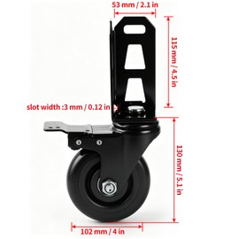 4" Storage Rack Caster Wheels, Fit Boltless Shelving Rack Posts | Heavy-Duty Shelves Casters with Brakes, Storage Shelf Accessories, Total Load Capacity 1000 Lbs, 4 Pcs
