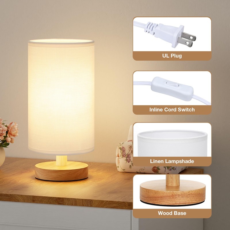 Fenmzee Small Table Lamp for Bedroom - Inline Control, Bedside
