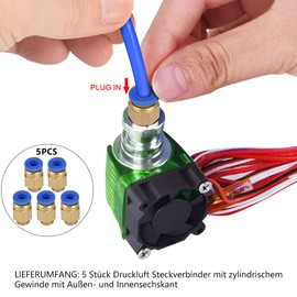 Push-Fit Connector, Quick Connector, Pack of 5 Pneumatic Screw Connection (G1/8 Inch x 6 mm)