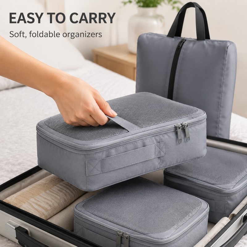 6-Piece Travel Compression Packing Cube Set with Mesh Panels and