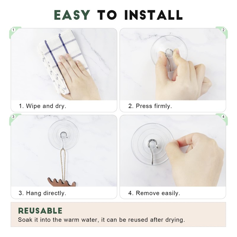 RELBRO Suction Cup Hooks, 10 Pcs Clear Suction Cups with