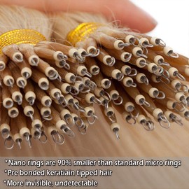 Nano Ring Hair Extensions Pre-bonded Cold Fushion #60 Platinum Blonde 20 inch Hair Weight: 1g/strand, 50 strands, total 50g