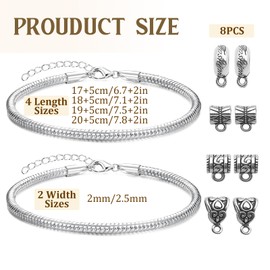 XSDSLS Charm Armband Damen Silber Edelstahl Schlangenketten Armband Verstellbare Armkette Schlangen Armbänder mit 30 Stück Tibetan Style Charms für Damen Herren (3MM, 18+5CM)