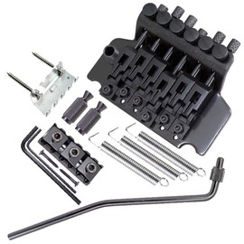 Double Locking Tremolo Bridge System for 6-String Electric Guitar For Floyd Rose Type, Gold/Chrome Upgrade Kit with Vibrato Arm And Neck Lock (Compatible with Strat Style Guitars) (Black)