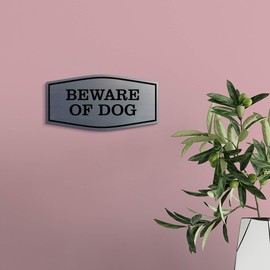 All Quality Fancy Beware of Dog Wall or Door Sign | Durable Material | Home Security Signs | Easy to Install (Brushed Silver) - Medium 1 Pack