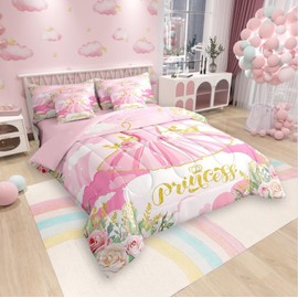 Ballet Dress 7 Pieces Bedding Set Queen Bed in a Bag,Girly Princess Dress Comforter Set with Comforter,Flat,Fitted Sheet,Pillowcases,Pillow Covers,Girls Women Pink Soft Warm Microfiber Bedding