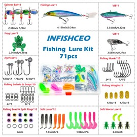 INFISHCEO Fishing Lure Bait Tackle Set for Saltwater Freshwater Bass Fishing, Including Fishing Jig Hooks, Spoon Lures, Crankbait, Soft Plastic Worms, Frog Lures, Fishing Gear Kit