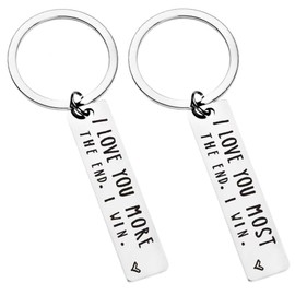 HOAEWAUG 2 Pcs Couples Keychain Couple Love Keyring I Love You More Keychain Stainless steel keychain for Boyfriend Girlfriend Husband Wife Gifts