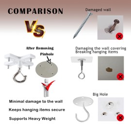 Crhexpva Non Trace Wall Ceiling Hooks,Plant Hanging Hooks on Drywall Popcorn Textured,Unsmooth Wall Removable No Drilling,Heavy Duty (Set A)