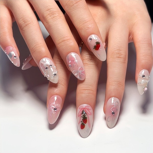 Rchovsam Almond Nails Press on Medium Press on Nails Valentines