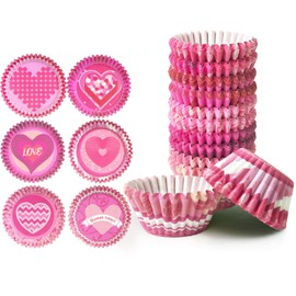qiqee Valentine Cupcake Liners 300PCS Muffin Liners 6 Designs Birthday Cupcake Papers Baking Cups For Valentine's Day(Mini Size)