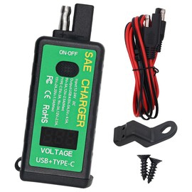 Tiardey Motorcycle USB Charger SAE to USB Adapter Type-C with Voltmeter and ON/Off Switch Waterproof for Smart Phone Tablet GPS