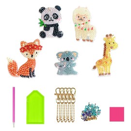 Pack of 5 Diamond Painting Keyrings, Animals Double-Sided Keyrings, Rhinestone Painting Key Ring, Diamond Craft Pendant for Purse, Key Case, Gift, Crafts, Decoration, Acrylic