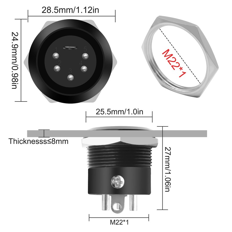 MEIRIYFA XLR 5-Pin Socket Panel Mount Adapter Audio Connector, XLR