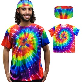 ATAMET Hippie Costume for Men Women 60s and 70s colorful T-shirt (Tie-dye, XX-Large)