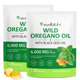Oil of Oregano Capsules Organic, (2 Pack) Oil of Oregano with Black Seed Oil, 2 in 1 6000mg, Natural Defense Supplement, Non-GMO, Easy to Swallow