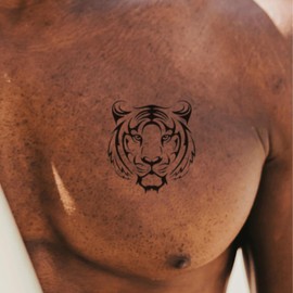Fake Tattoo Tiger – Temporalis® | Temporäre Tattoos für Erwachsene – EU-zertifizierte Kosmetik, vegan & wasserfest – Hält 1 bis 2 Wochen [ Tigerkopf ]