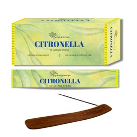 JAMESUK 50x Citronella Incense Sticks for Outdoor, Garden, Kitchen, Home - Bugs, Mosquitoes Away With Wooden Incense Holder