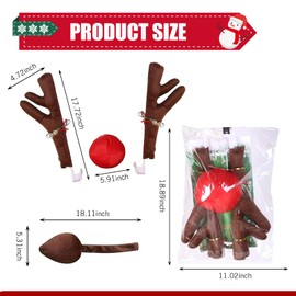 dawfall 4 PCS Car Reindeer Antler Kit and Nose Tail, Santa Reindeer Antler Decoration Set, Car Roof with Bell Antlers + Grille Nose + Trunk Deer Tail, Christmas Festive Decoration Accessories (Brown)