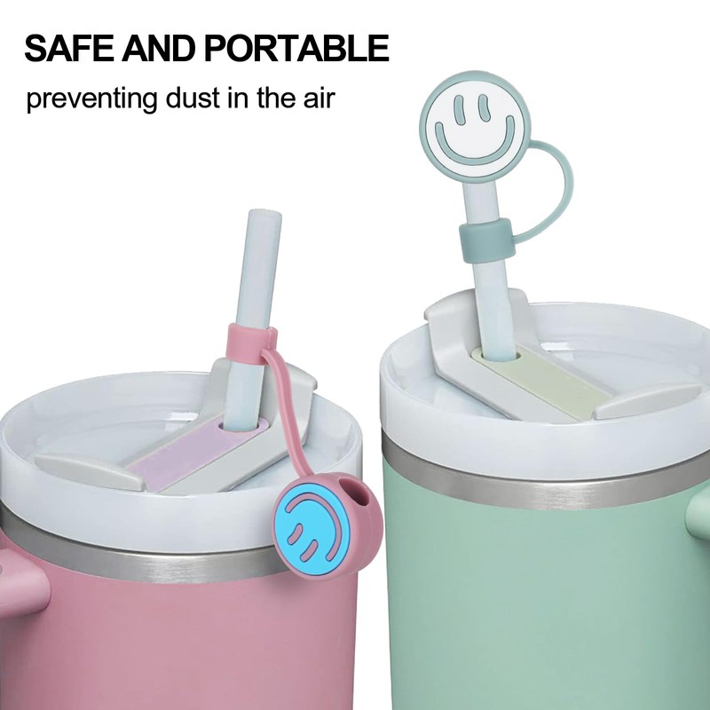 JarThenaAMCS 6PCS Smile Face Straw Covers - Cute Silicone Reusable