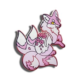 Pink Four-Tailed Fox Flower Sakura Japanese Enamel Pin Novelty Brooch Buttons Jewelry for Jackets Jeans Backpack Cloth Lapel Bag Hat Gift for Anime Kitsune Lovers Women Girl Boy