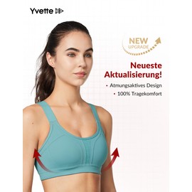 Yvette Sports Bra Strong Hold Adjustable Straps Crossed Back Large Sizes for Fitness Running Yoga, lightblue