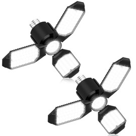 toberich LED Garage Light Bulbs 2 Pack, 8000LM Shop Lights with 3+1 Deformable Panels, 6500K Screw in Ceiling Lights for Garage, Workshop, Workbench, Basement