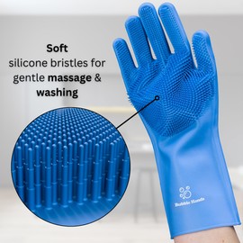 Bubble Hands Dog Washing Gloves with Bristle Scrubbers, Reusable Silicone Gloves Ideal for Pet Bathing, Massaging & Grooming (Blue)