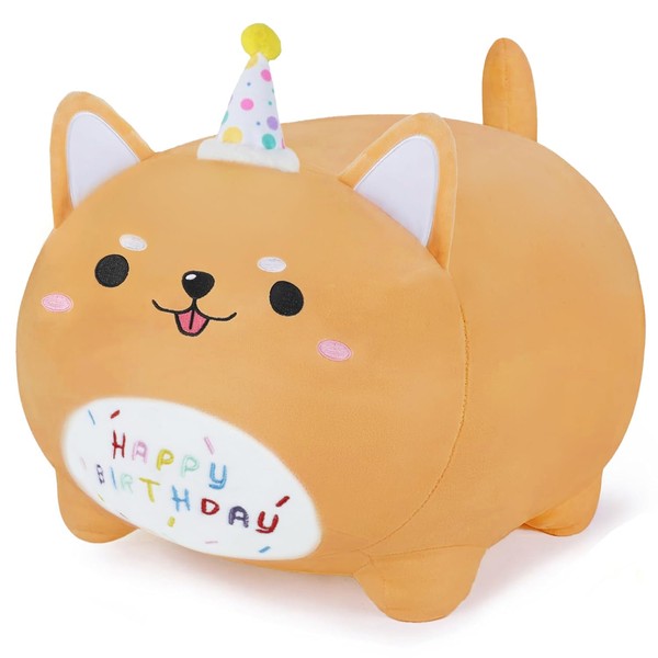 MIAOHAHA Happy Birthday Corgi Plush Pillow Toy,Soft Plush Corgi Toy