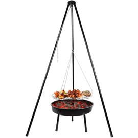 Ayiusideza campfire grill, campfire tripod with a barbecue basin, suitable for outdoor travel and gatherings (chain)