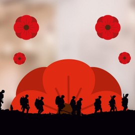 Tommy Soldier Silhouette Remembrance Window Sticker with Poppy Window Stickers - Large 1.2m Border with Remembrance Poppy - Remembrance Day Window Display