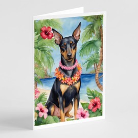Caroline's Treasures Manchester Terrier Luau Greeting Cards Pack of 8 Blank Cards with Envelopes Whimsical A7 Size 5x7 Blank Note Cards