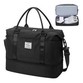 HYC00 Travel Duffle Bag Womens Large Overnight Bag with Shoes Compartment & Wet Pocket, Travel Bag Weekend Bags for Women and Men Sports Gym Bag Hospital Bag Carry on Hand Luggage Bag Tote Bags, Black